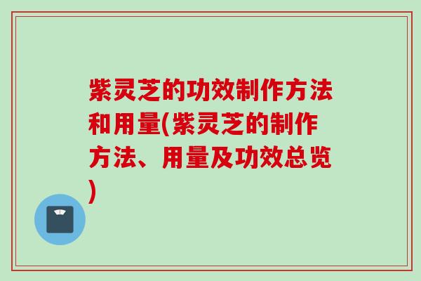 紫灵芝的功效制作方法和用量(紫灵芝的制作方法、用量及功效总览)