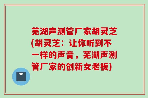 芜湖声测管厂家胡灵芝(胡灵芝：让你听到不一样的声音，芜湖声测管厂家的创新女老板)