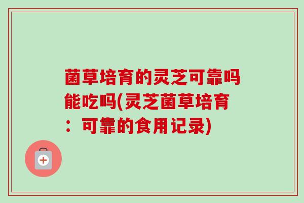 菌草培育的灵芝可靠吗能吃吗(灵芝菌草培育：可靠的食用记录)