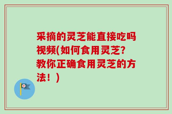 采摘的灵芝能直接吃吗视频(如何食用灵芝？教你正确食用灵芝的方法！)
