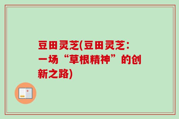 豆田灵芝(豆田灵芝：一场“草根精神”的创新之路)