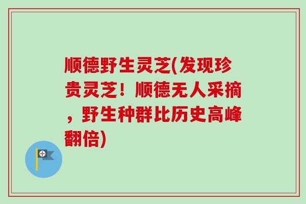 顺德野生灵芝(发现珍贵灵芝!顺德无人采摘,野生种群比历史高峰翻倍) 顺德野生灵芝(发现珍贵灵芝!顺德无人采摘,野生种群比历史高峰翻倍)