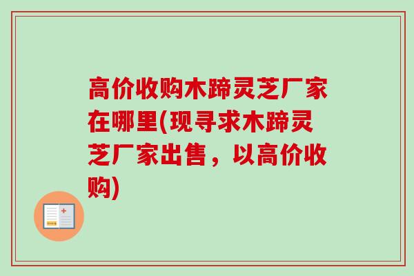 高价收购木蹄灵芝厂家在哪里(现寻求木蹄灵芝厂家出售,以高价收购) 高价收购木蹄灵芝厂家在哪里(现寻求木蹄灵芝厂家出售,以高价收购)
