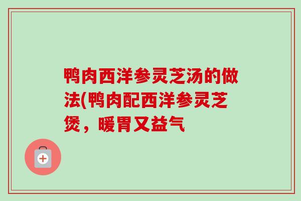 鸭肉西洋参灵芝汤的做法(鸭肉配西洋参灵芝煲,暖胃又益气 鸭肉西洋参灵芝汤的做法(鸭肉配西洋参灵芝煲,暖胃又益气