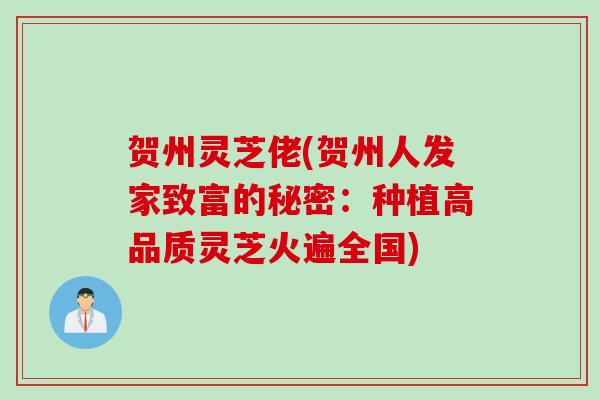 贺州灵芝佬(贺州人发家致富的秘密：种植高品质灵芝火遍全国)